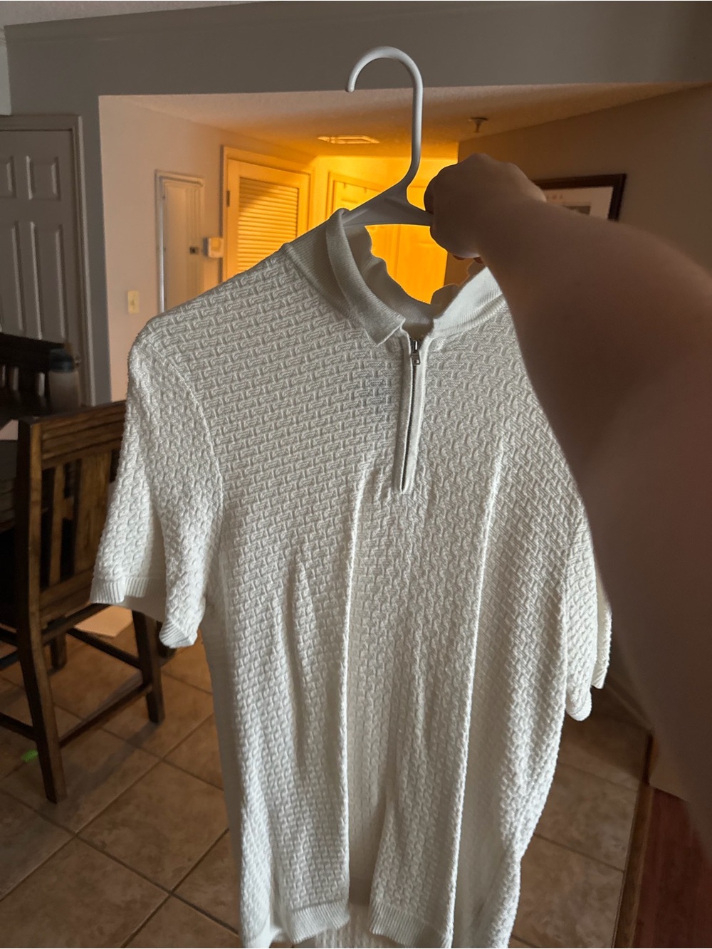 Men's White Textured Zip Polo Shirt Abercrombie